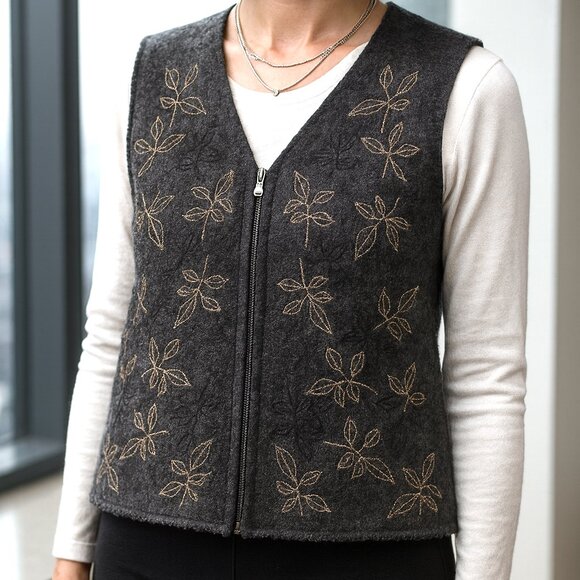 Vintage Crazy Horse Sweater Vest 100% WOOL Size Large Full Zip Gray/Silver Leaf - Picture 1 of 5